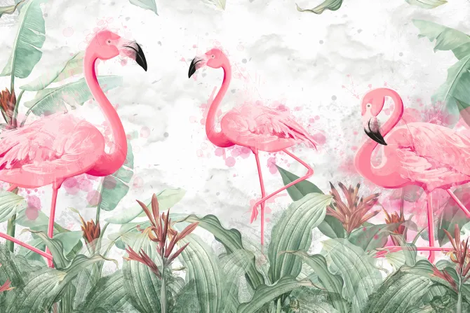 Fototapeta: Abstrakcyjne flamingi wśród liści