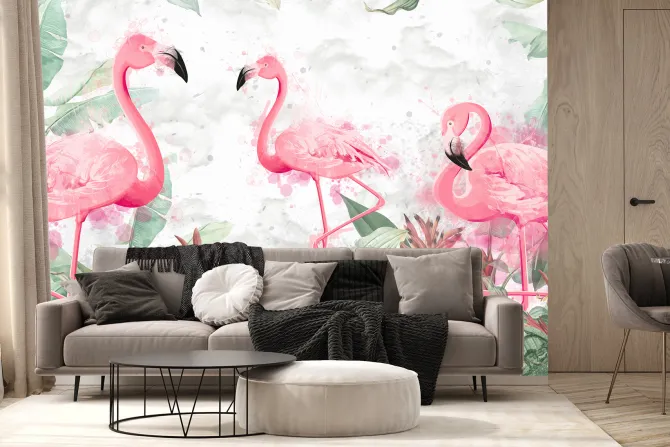 Fototapeta: Abstrakcyjne flamingi wśród liści