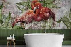 Fototapeta: Abstrakcyjne flamingi na betonie