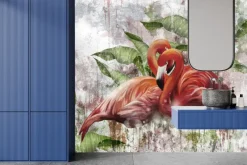 Fototapeta: Abstrakcyjne flamingi na betonie