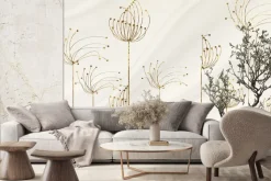 Fototapeta: Abstrakcyjne kwiaty dmuchawce w złotawych odcieniach na beżowym