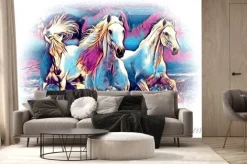 Fototapeta: Abstrakcyjne konie z różowymi grzywami