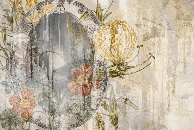Fototapeta: Abstrakcyjne lustro wśród kwiatów