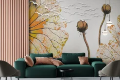 Fototapeta: Abstrakcyjne maki i sylwetki białych ptaków