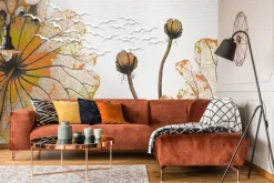 Fototapeta: Abstrakcyjne maki i sylwetki białych ptaków