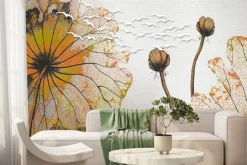 Fototapeta: Abstrakcyjne maki i sylwetki białych ptaków