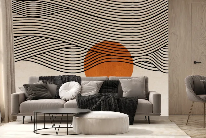 Fototapeta: Abstrakcyjny krajobraz z zachodem słońca