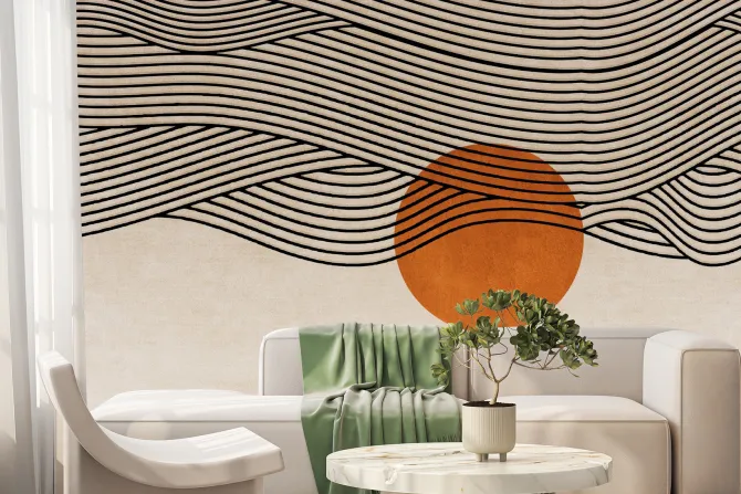 Fototapeta: Abstrakcyjny krajobraz z zachodem słońca