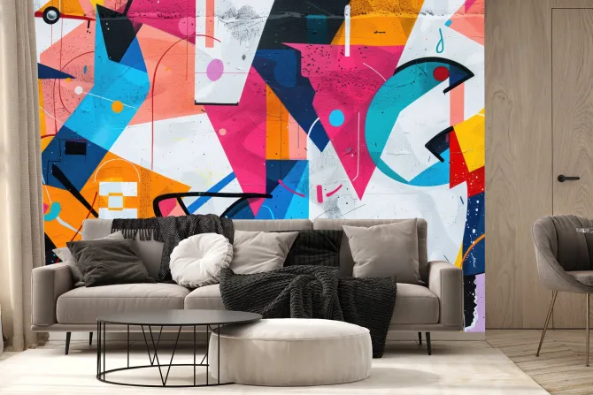 Fototapeta: Abstrakcyjny mural graffiti z geometrycznymi kształtami