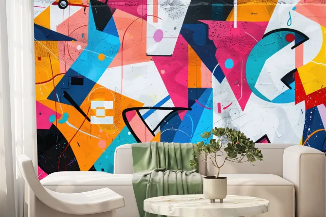 Fototapeta: Abstrakcyjny mural graffiti z geometrycznymi kształtami