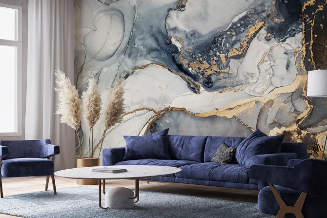Fototapeta: Abstrakcyjny marmur z niebieskim i złotym kolorem