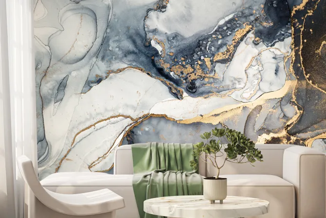 Fototapeta: Abstrakcyjny marmur z niebieskim i złotym kolorem