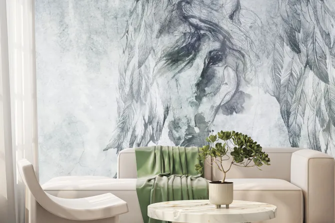 Fototapeta: Abstrakcyjny portret konia na betonowej ścianie