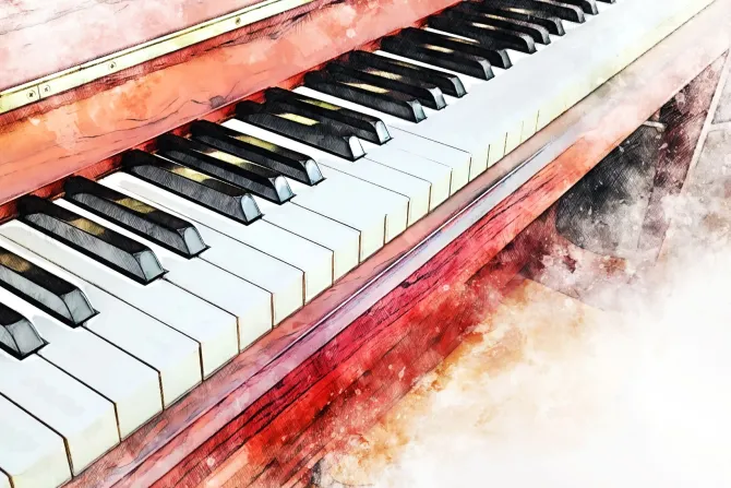 Fototapeta: Abstrakcyjny pomarańczowy fortepian