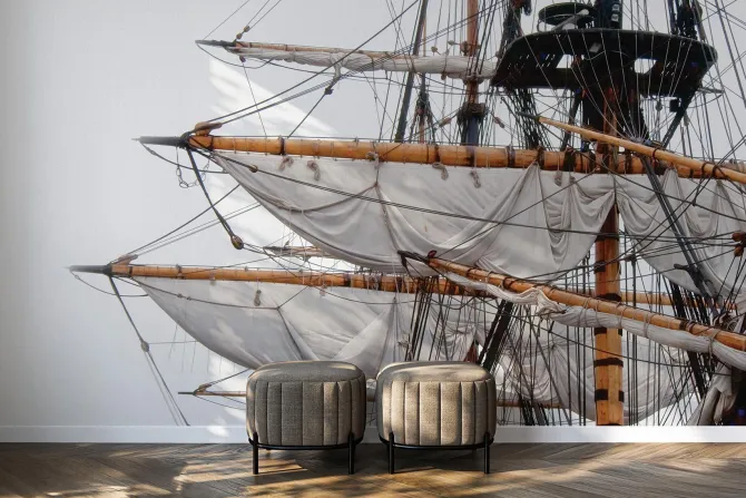 Fototapeta: Żagle dużego statku na białym tle