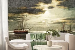 Fototapeta: Żaglowce na morzu z promieniami światła