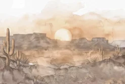 Fototapeta: Akwarela kaktusów i gór na pustyni