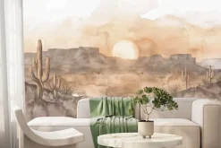 Fototapeta: Akwarela kaktusów i gór na pustyni