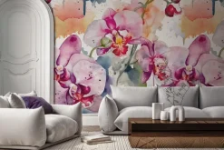 Fototapeta: Akwarela liści i kwiatów orchidei