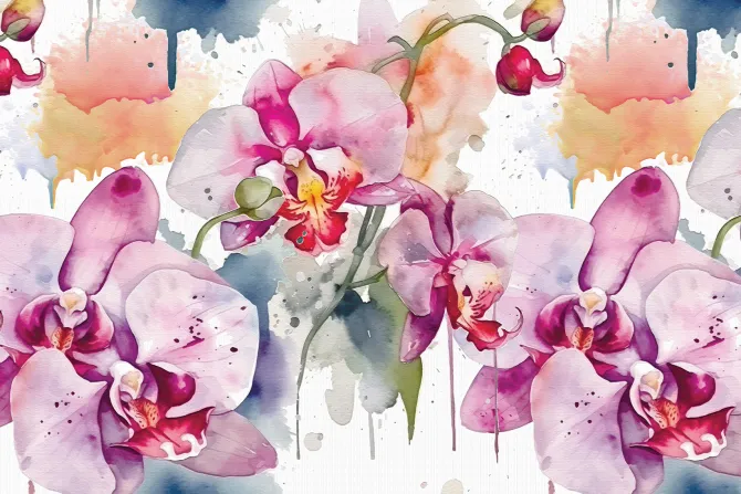 Fototapeta: Akwarela liści i kwiatów orchidei