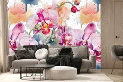 Fototapeta: Akwarela liści i kwiatów orchidei