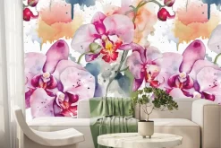 Fototapeta: Akwarela liści i kwiatów orchidei