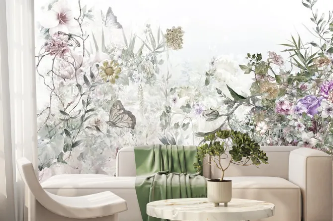 Fototapeta: Akwarela malarstwo liści i kwiatów, na białym tle