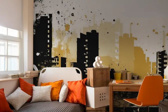 Fototapeta: Akwarela miasta z wysokimi budynkami