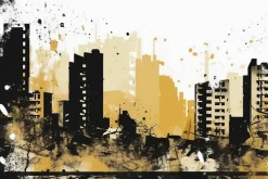 Fototapeta: Akwarela miasta z wysokimi budynkami