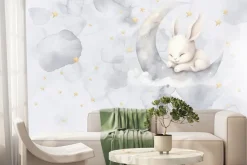 Fototapeta: Akwarela nieba z króliczkiem na księżycu