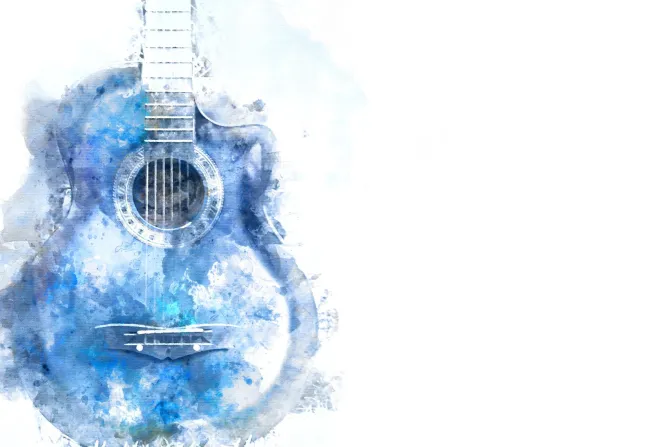 Fototapeta: Akwarela niebieskiej gitary na białym tle