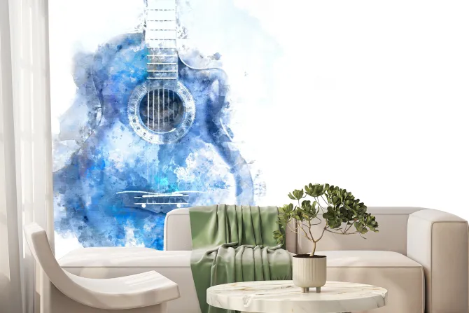 Fototapeta: Akwarela niebieskiej gitary na białym tle