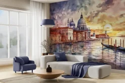 Fototapeta: Akwarela wenecji na tle zachodu słońca