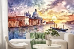 Fototapeta: Akwarela wenecji na tle zachodu słońca