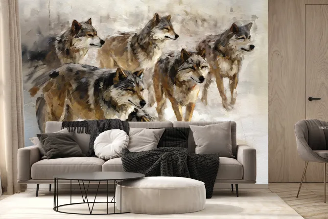 Fototapeta: Akwarela z malowanymi wilkami