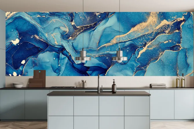 Fototapeta: Akwarelowa abstrakcja niebieski marmur