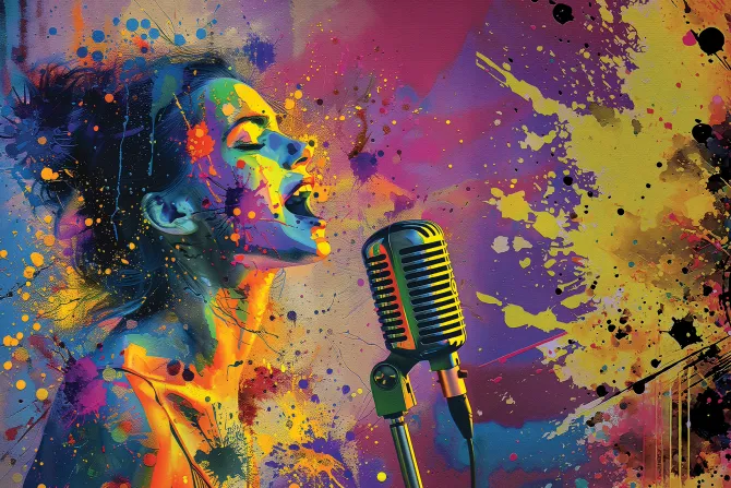 Fototapeta: Akwarelowa abstrakcja śpiewającej kobiety