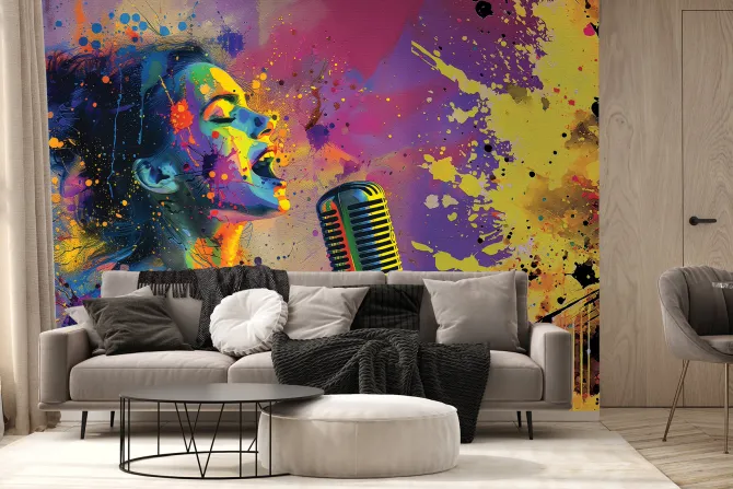 Fototapeta: Akwarelowa abstrakcja śpiewającej kobiety