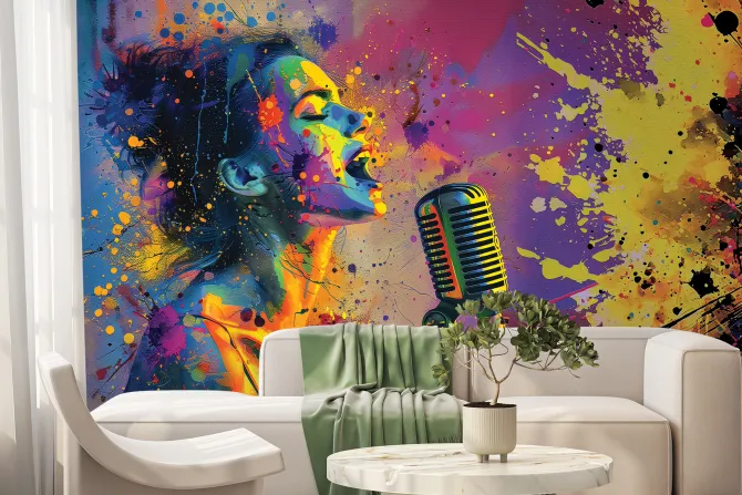 Fototapeta: Akwarelowa abstrakcja śpiewającej kobiety