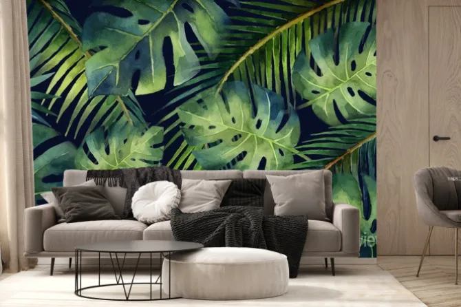 Fototapeta: Akwarelowa kompozycja z egzotycznych liści