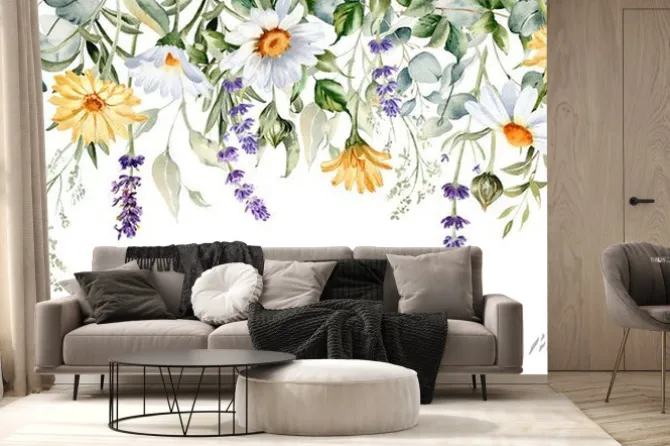 Fototapeta: Akwarelowa ramka z dzikich kwiatów