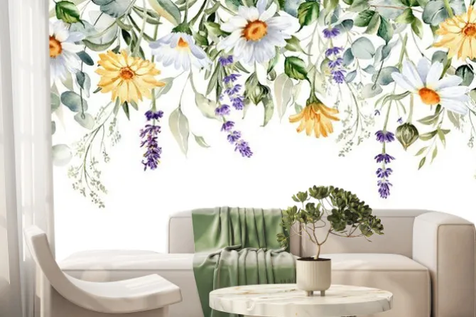 Fototapeta: Akwarelowa ramka z dzikich kwiatów