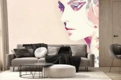 Fototapeta: Akwarelowa twarz kobiety z kwiatami