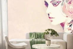 Fototapeta: Akwarelowa twarz kobiety z kwiatami