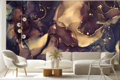 Fototapeta: Akwarelowe abstrakcyjne tło ze złotymi zdobieniami