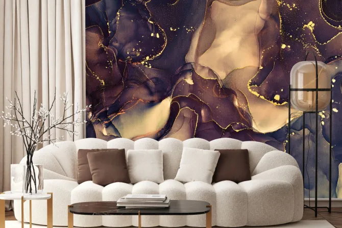 Fototapeta: Akwarelowe abstrakcyjne tło ze złotymi zdobieniami