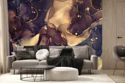 Fototapeta: Akwarelowe abstrakcyjne tło ze złotymi zdobieniami