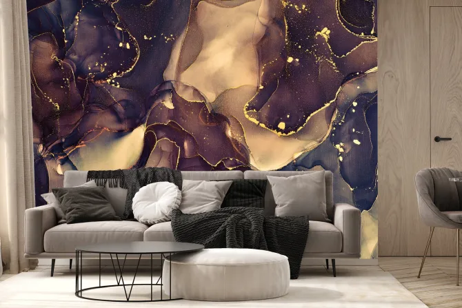 Fototapeta: Akwarelowe abstrakcyjne tło ze złotymi zdobieniami