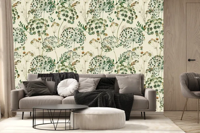 Fototapeta: Akwarelowe dmuchawce i kwiaty polne delikatny motyw roślinny