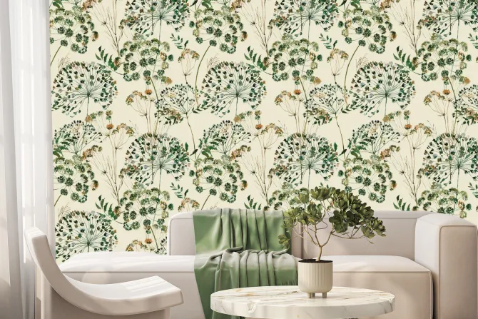 Fototapeta: Akwarelowe dmuchawce i kwiaty polne delikatny motyw roślinny